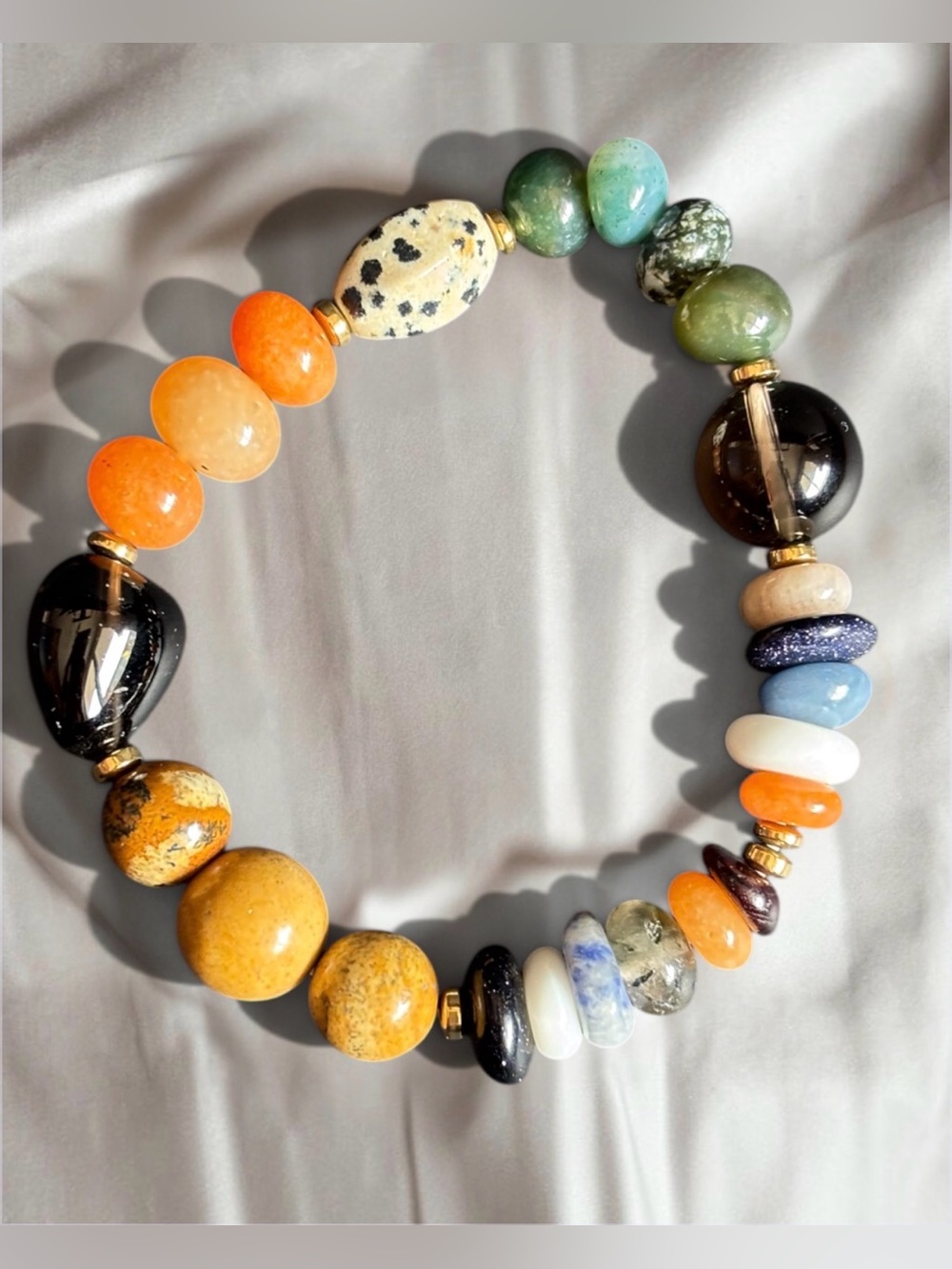 Artisan Made Multicolor Natural Stone Stretch Bracelet | Size 6.5 IN - Picture 3 of 12